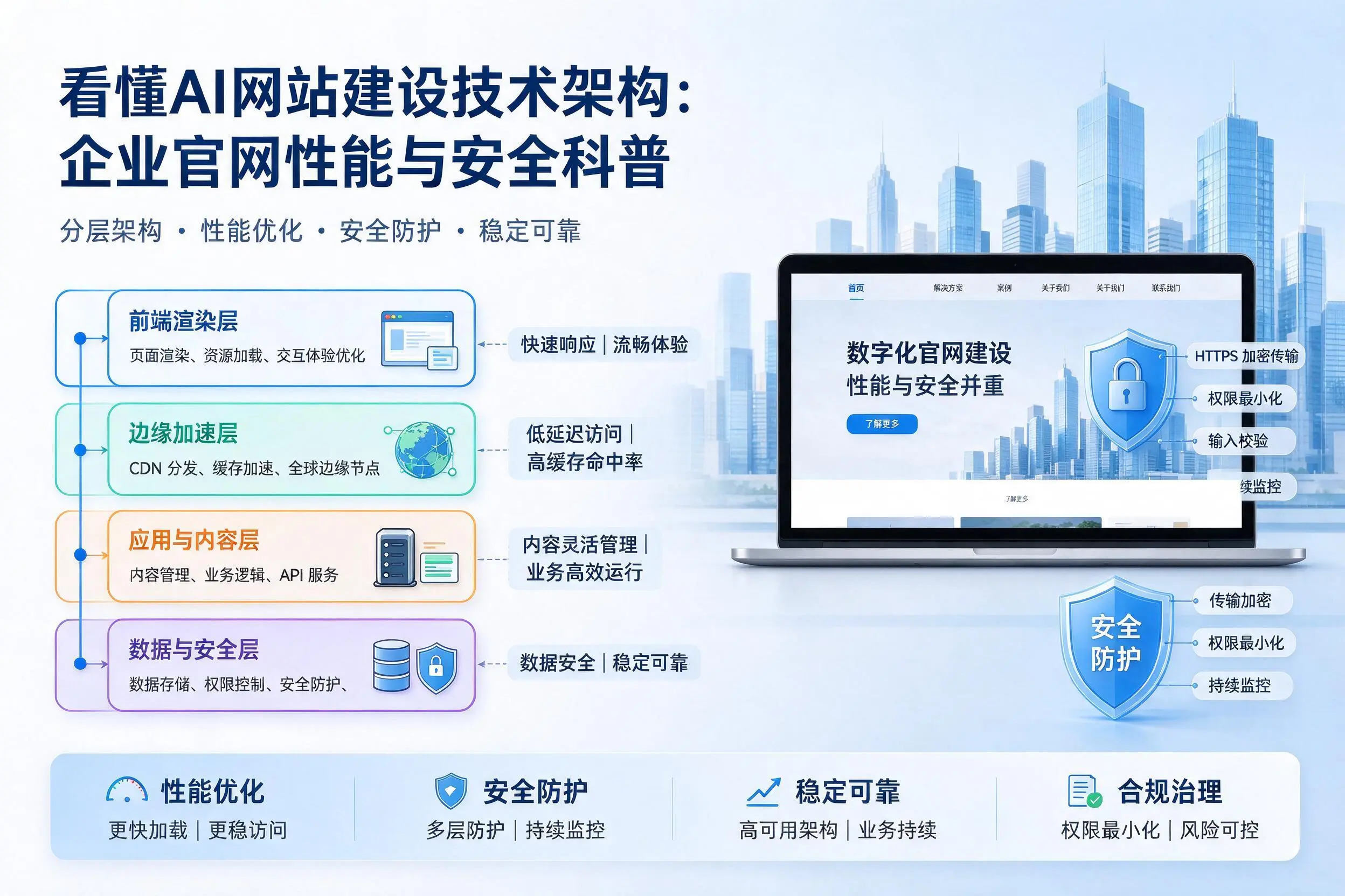 看懂AI网站建设技术架构：天津企业官网性能与安全科普