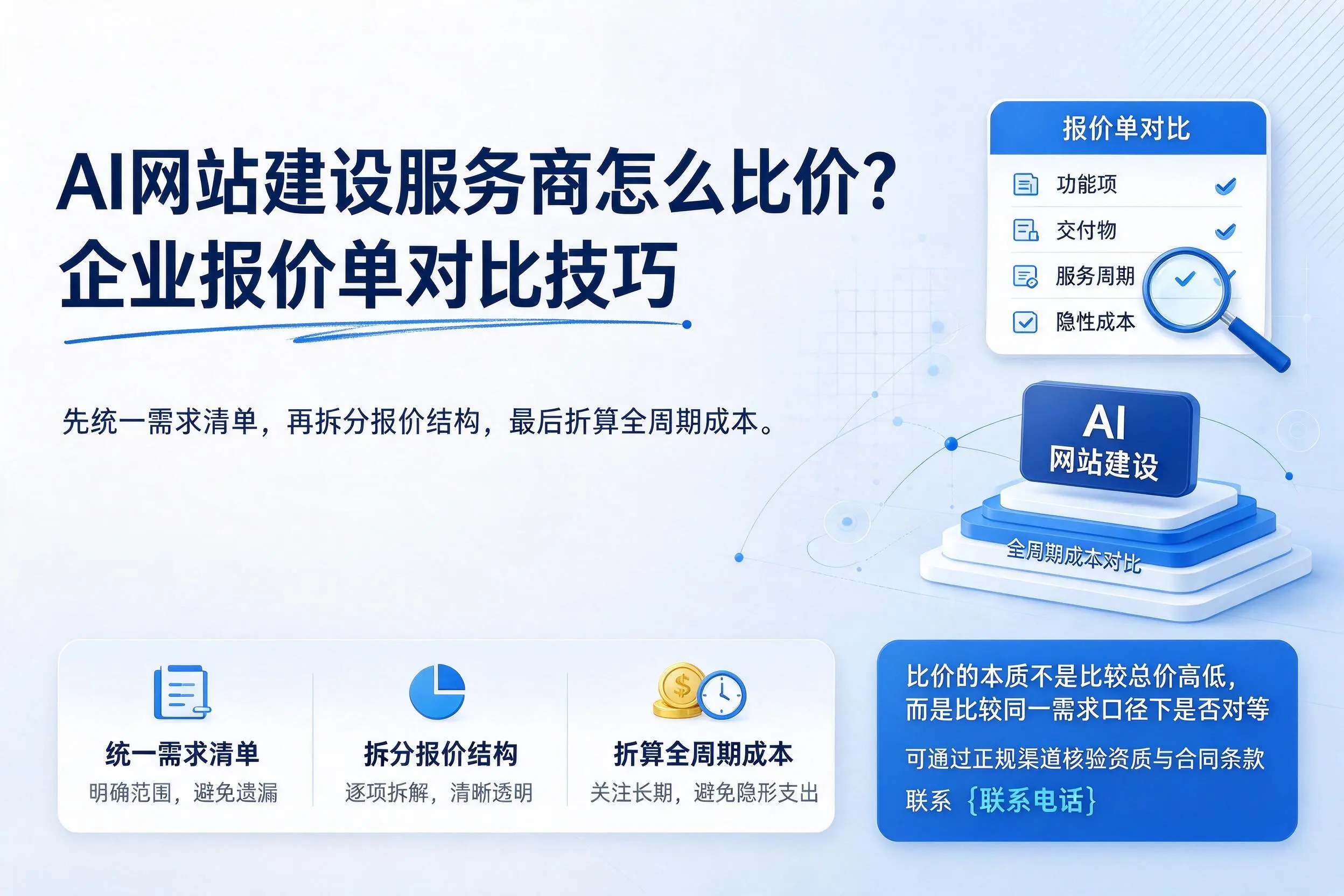 AI网站建设服务商怎么比价？天津企业报价单对比技巧