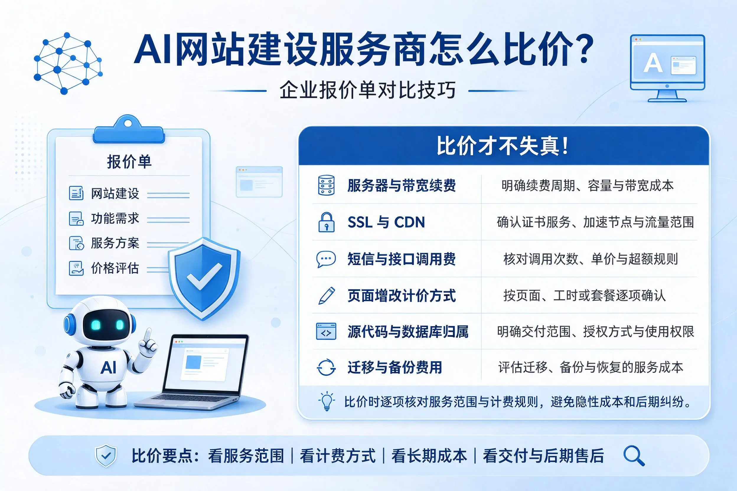 AI网站建设服务商怎么比价？天津企业报价单对比技巧