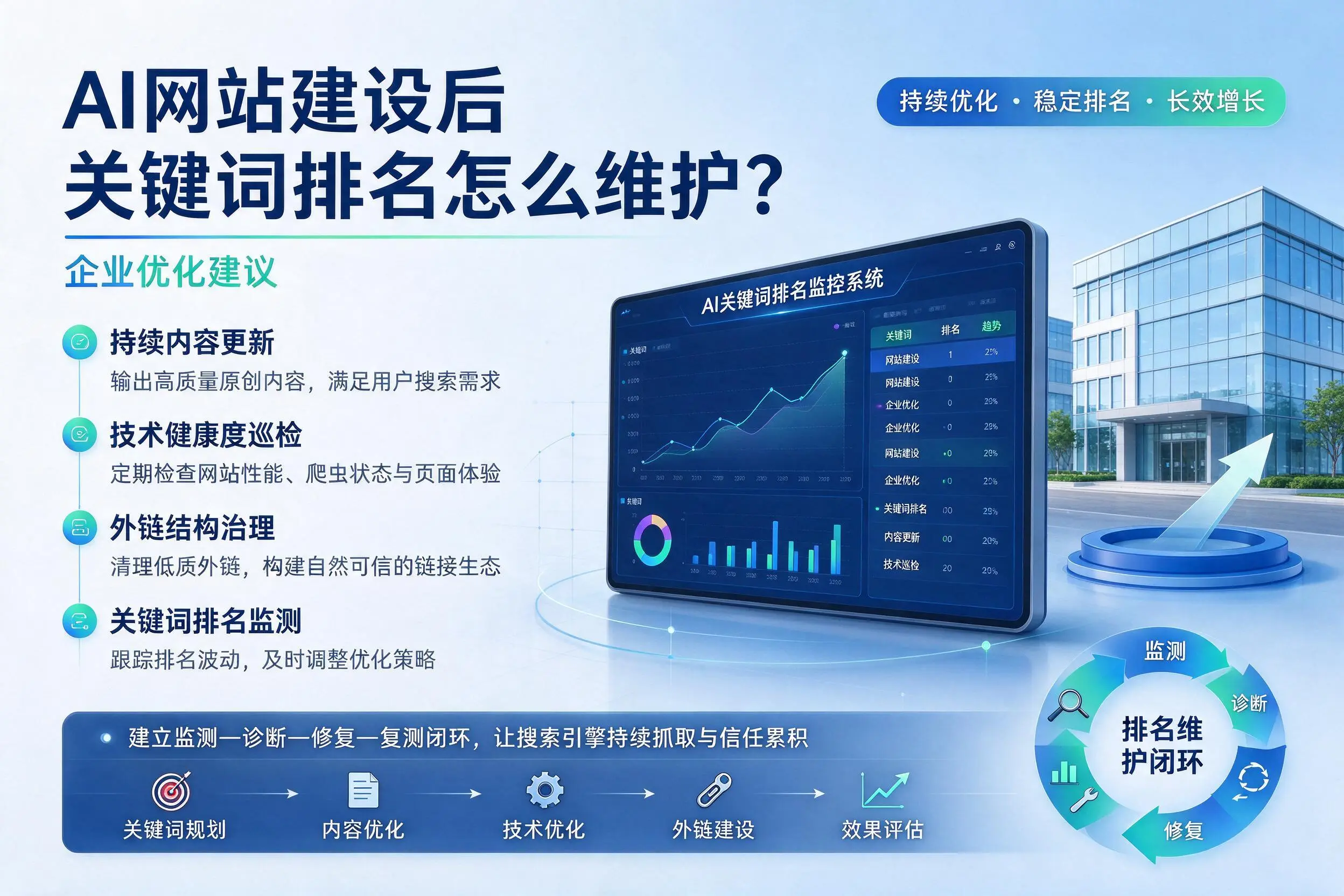 AI网站建设后关键词排名怎么维护？天津企业优化建议